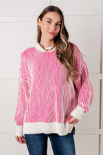 Load image into Gallery viewer, Least High Maintenance Contrast Trim Sweater in Pink
