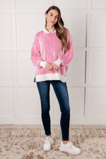 Load image into Gallery viewer, Least High Maintenance Contrast Trim Sweater in Pink
