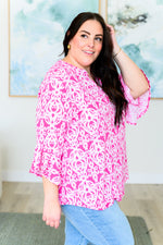 Load image into Gallery viewer, Lizzy Bell Sleeve Top in Hot Pink Damask
