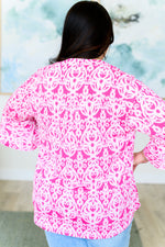 Load image into Gallery viewer, Lizzy Bell Sleeve Top in Hot Pink Damask
