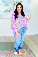 Load image into Gallery viewer, Lizzy Bell Sleeve Top in Lavender Retro Ditsy Floral

