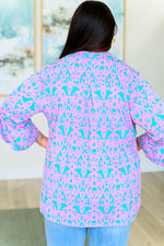 Load image into Gallery viewer, Lizzy Bell Sleeve Top in Mint and Pink Damask

