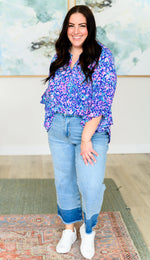 Load image into Gallery viewer, Lizzy Bell Sleeve Top in Navy and Pink Floral
