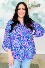 Load image into Gallery viewer, Lizzy Bell Sleeve Top in Navy and Pink Floral
