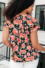 Load image into Gallery viewer, Lizzy Cap Sleeve Top in Black and Coral Floral
