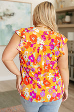 Load image into Gallery viewer, Lizzy Flutter Sleeve Top in Apricot and Red Floral
