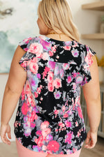 Load image into Gallery viewer, Lizzy Flutter Sleeve Top in Black and Dusty Pink Floral
