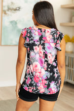 Load image into Gallery viewer, Lizzy Flutter Sleeve Top in Black and Dusty Pink Floral
