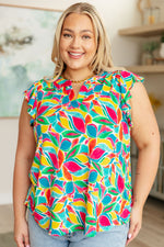 Load image into Gallery viewer, Lizzy Flutter Sleeve Top in Teal and Red Mod Floral
