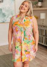 Load image into Gallery viewer, Lizzy Tank Dress in Pink and Marigold Brushed
