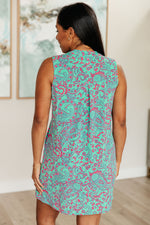 Load image into Gallery viewer, Lizzy Tank Dress in Teal and Magenta Paisley
