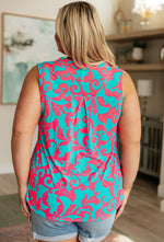 Load image into Gallery viewer, Lizzy Tank Top in Aqua and Pink Filigree
