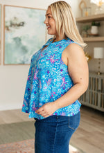 Load image into Gallery viewer, Lizzy Tank Top in Blue and Pink Tropical Sailing
