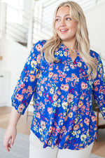 Load image into Gallery viewer, Lizzy Top in Royal and Blush Floral
