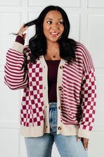 Load image into Gallery viewer, No Brainer Button Down Sweater Knit Cardigan in Magenta/Oatmeal
