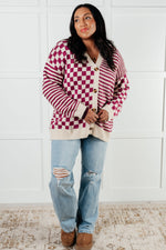 Load image into Gallery viewer, No Brainer Button Down Sweater Knit Cardigan in Magenta/Oatmeal

