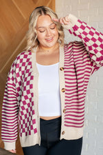 Load image into Gallery viewer, No Brainer Button Down Sweater Knit Cardigan in Magenta/Oatmeal
