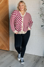 Load image into Gallery viewer, No Brainer Button Down Sweater Knit Cardigan in Magenta/Oatmeal
