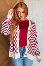 Load image into Gallery viewer, No Brainer Button Down Sweater Knit Cardigan in Magenta/Oatmeal
