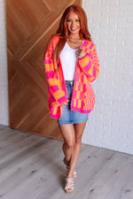 Load image into Gallery viewer, Noticed in Neon Checkered Cardigan in Pink and Orange
