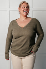 Load image into Gallery viewer, On a Roll Ribbed Knit V Neck Long Sleeve Top
