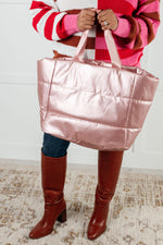 Load image into Gallery viewer, One More Thing Puffy Quilted Waterproof Tote in Pink
