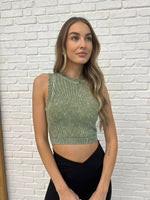 Load image into Gallery viewer, Over and Out Cropped Ribbed Tank in Ash Olive
