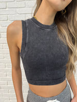 Load image into Gallery viewer, Over and Out Cropped Ribbed Tank in Black
