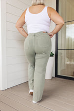 Load image into Gallery viewer, Phoebe High Rise Front Seam Straight Jeans in Sage
