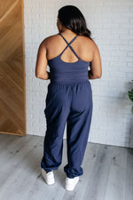 Load image into Gallery viewer, Raising Heart Rate Cut Out Jumpsuit in Navy
