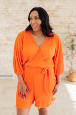 Load image into Gallery viewer, Roll With me Romper in Tangerine
