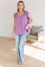 Load image into Gallery viewer, Ruched Cap Sleeve Top in Lavender
