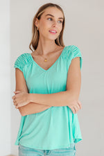 Load image into Gallery viewer, Ruched Cap Sleeve Top in Neon Blue
