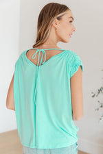 Load image into Gallery viewer, Ruched Cap Sleeve Top in Neon Blue
