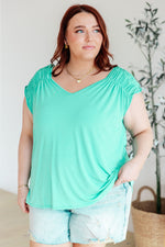 Load image into Gallery viewer, Ruched Cap Sleeve Top in Neon Blue
