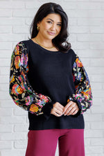 Load image into Gallery viewer, She is the Party Floral Sequins Mesh Sleeve Top
