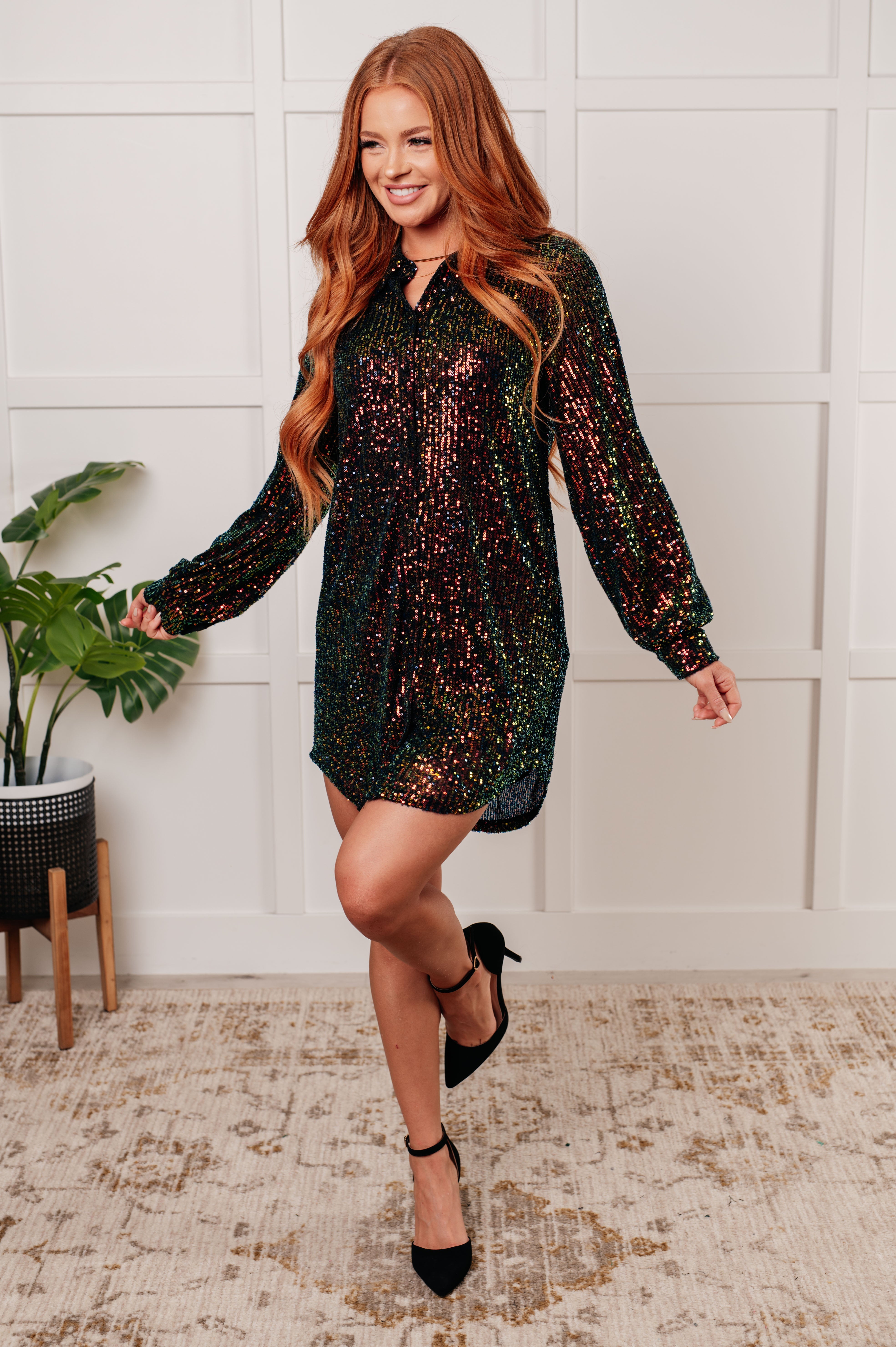 Shimmering Splendor Sequin Shirt Dress