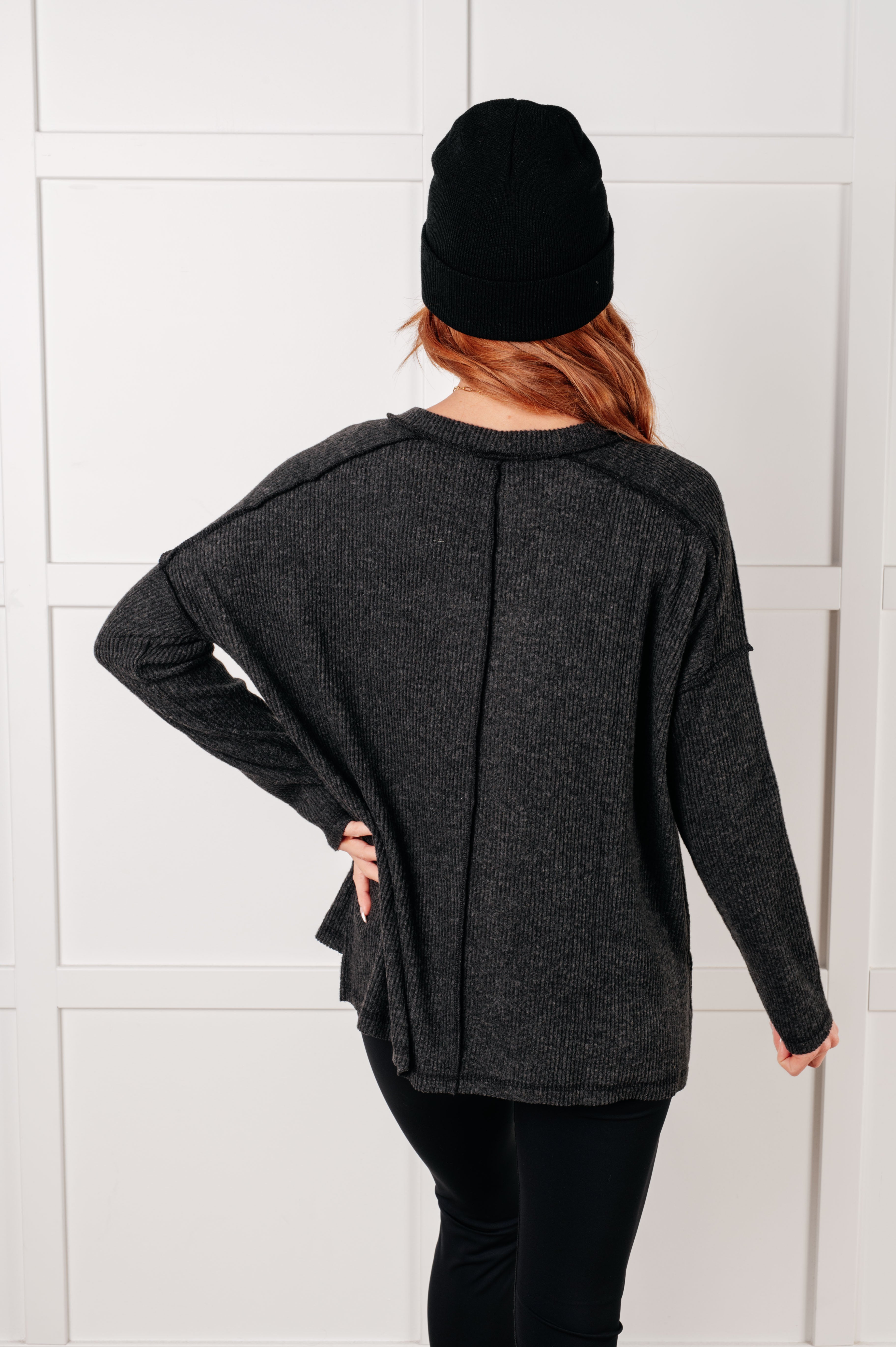 Simply Basic Ribbed Hacci Sweater in Black