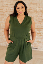 Load image into Gallery viewer, Sleeveless V-Neck Romper in Army Green
