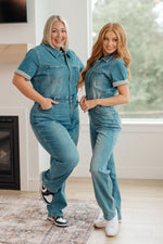 Load image into Gallery viewer, Sylvia Short Sleeve Denim Jumpsuit
