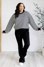 Load image into Gallery viewer, Too Good to Be True Striped Drop Shoulder Top in Black
