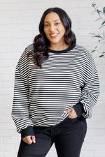 Load image into Gallery viewer, Too Good to Be True Striped Drop Shoulder Top in Black
