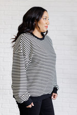 Load image into Gallery viewer, Too Good to Be True Striped Drop Shoulder Top in Black
