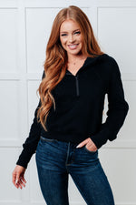 Load image into Gallery viewer, Under Her Spell Half Zip Pullover in Black
