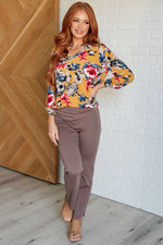 Load image into Gallery viewer, V-Neck Scoop Hem Top in Marigold Floral
