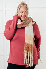 Load image into Gallery viewer, Wanderlust Wrap Oversized Plaid Fringe Scarf in Light Brown
