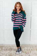 Load image into Gallery viewer, Well Situated Striped Quarter Zip Sweater in Green and Pink
