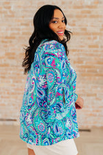 Load image into Gallery viewer, Willow Bell Sleeve Top in Emerald and Royal Paisley
