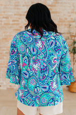 Load image into Gallery viewer, Willow Bell Sleeve Top in Emerald and Royal Paisley
