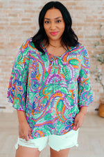 Load image into Gallery viewer, Willow Bell Sleeve Top in Lavender Mint Paisley
